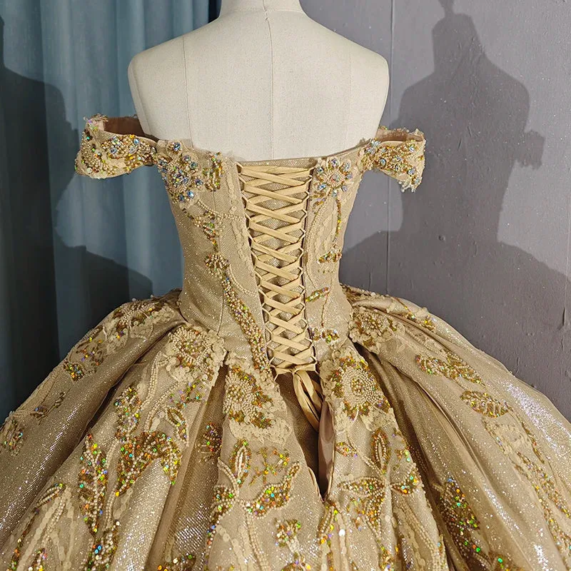 Romantic Sweetheart Ball Gown Off-the-shoulder Pleated Quinceanera Dresses Evening Dresses