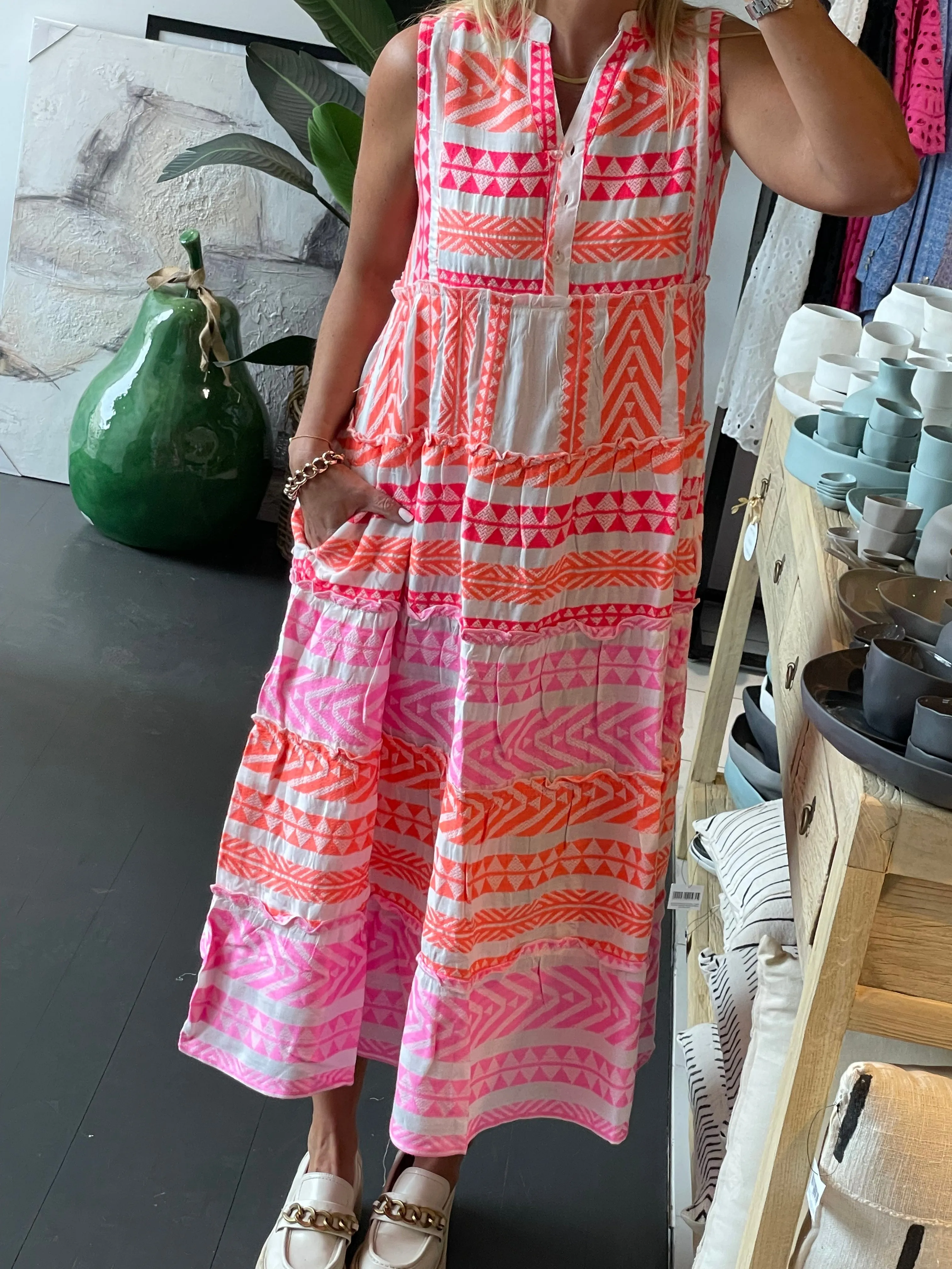 Sleeveless Copenhagen Mediterranean Midi Dress Pink Melon