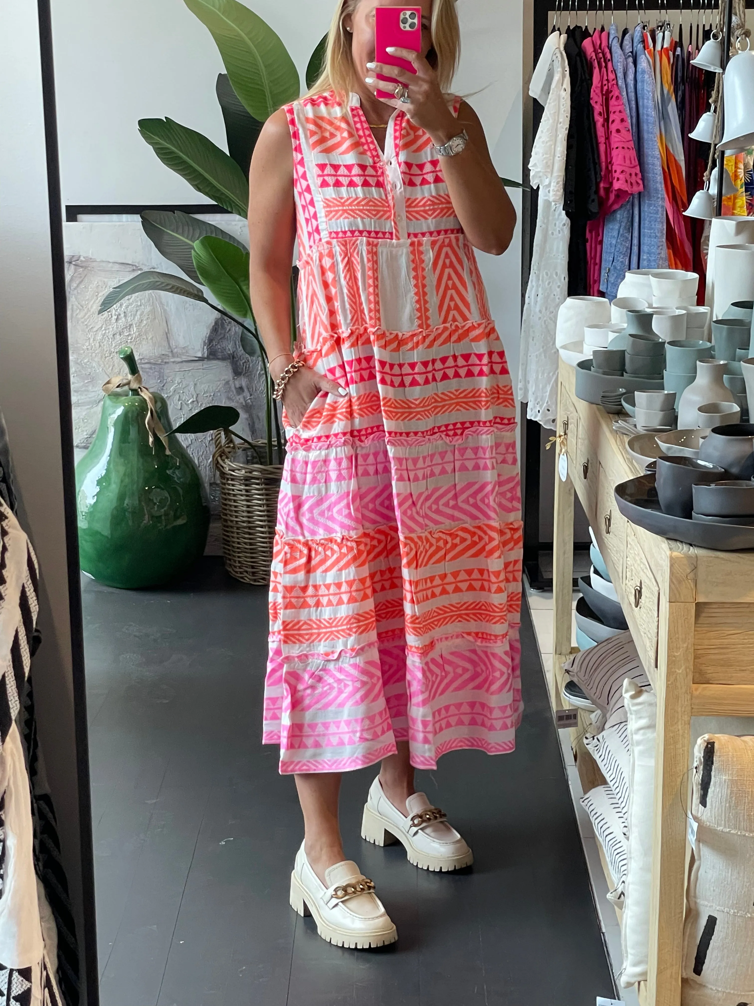 Sleeveless Copenhagen Mediterranean Midi Dress Pink Melon
