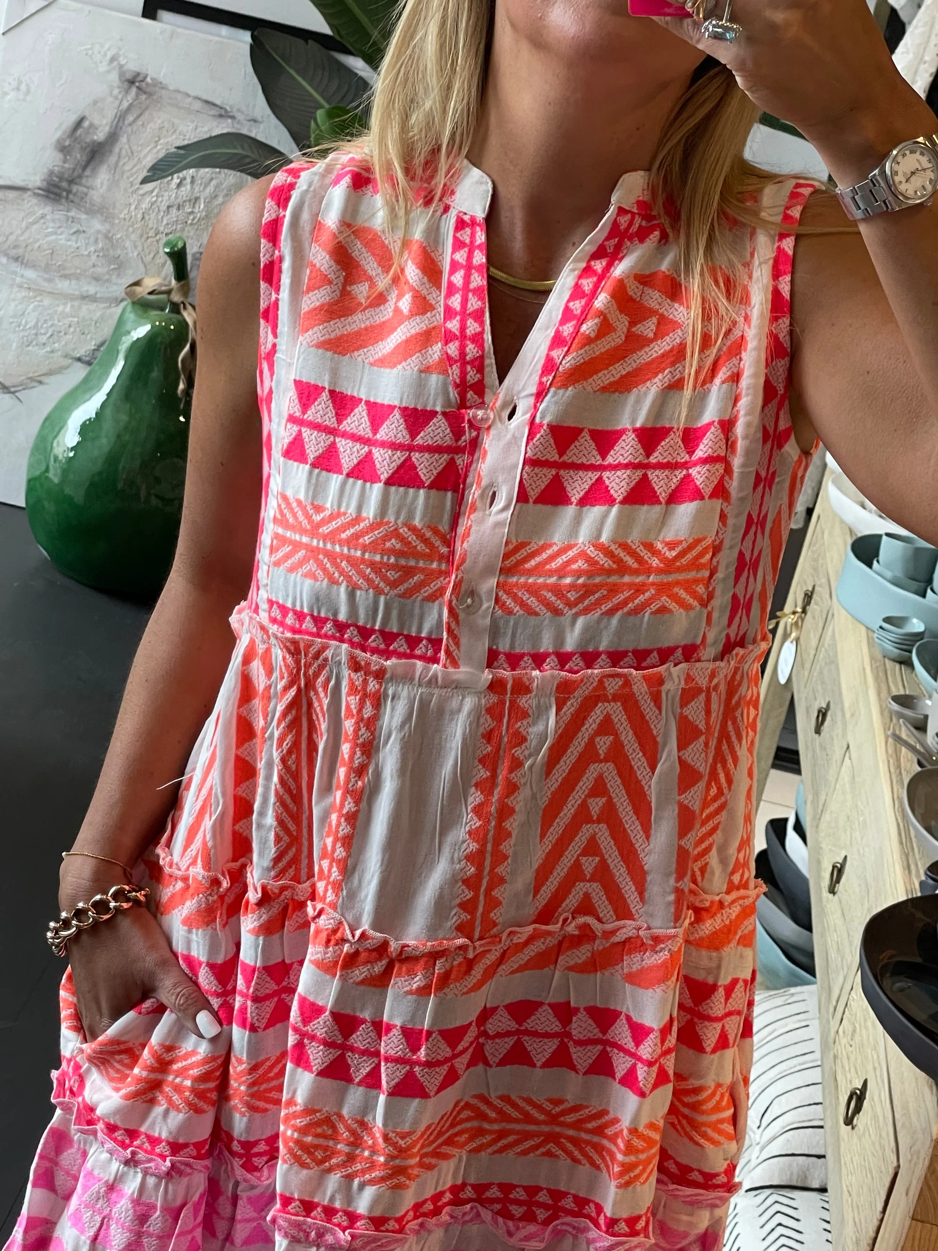 Sleeveless Copenhagen Mediterranean Midi Dress Pink Melon