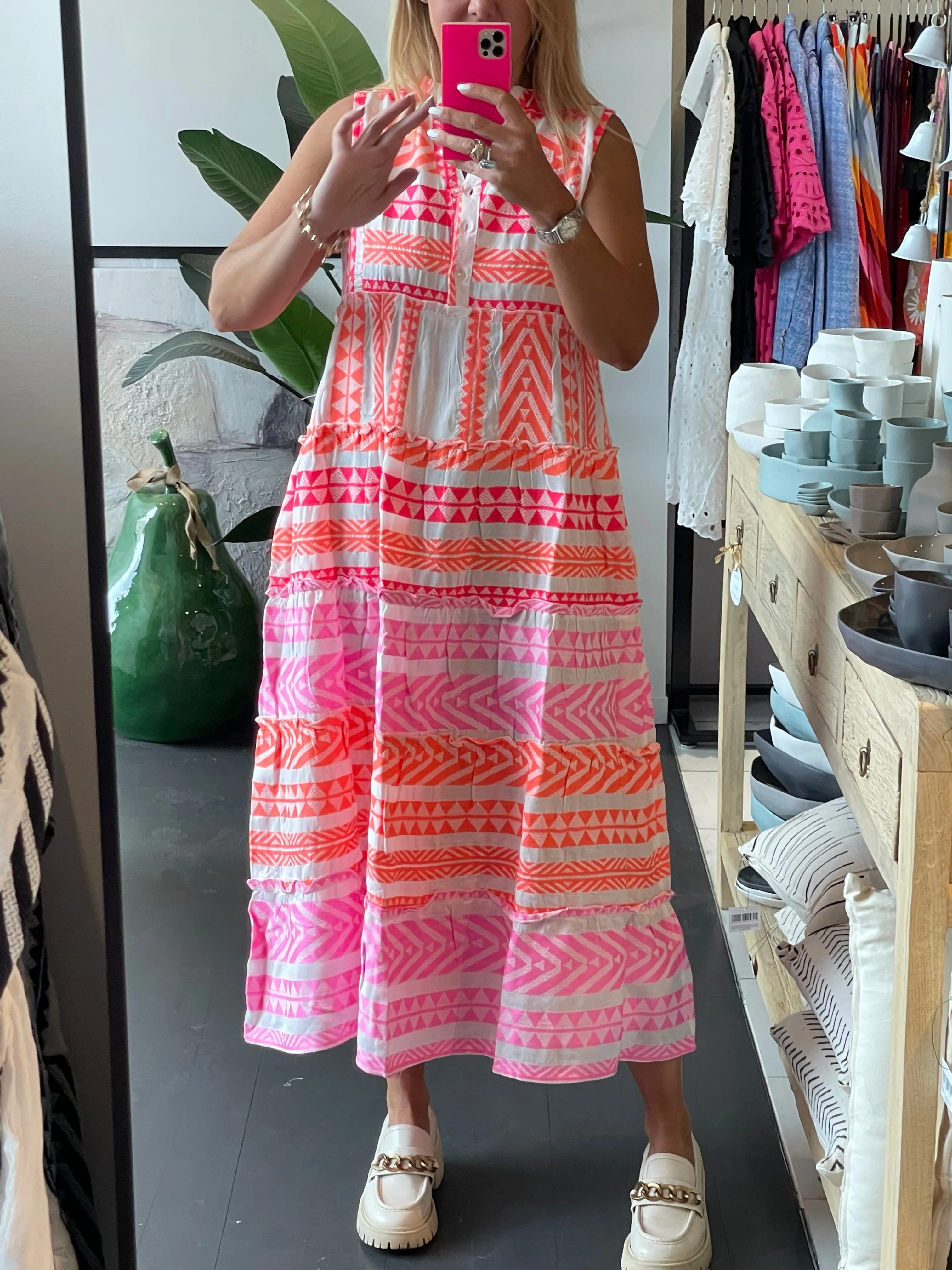Sleeveless Copenhagen Mediterranean Midi Dress Pink Melon
