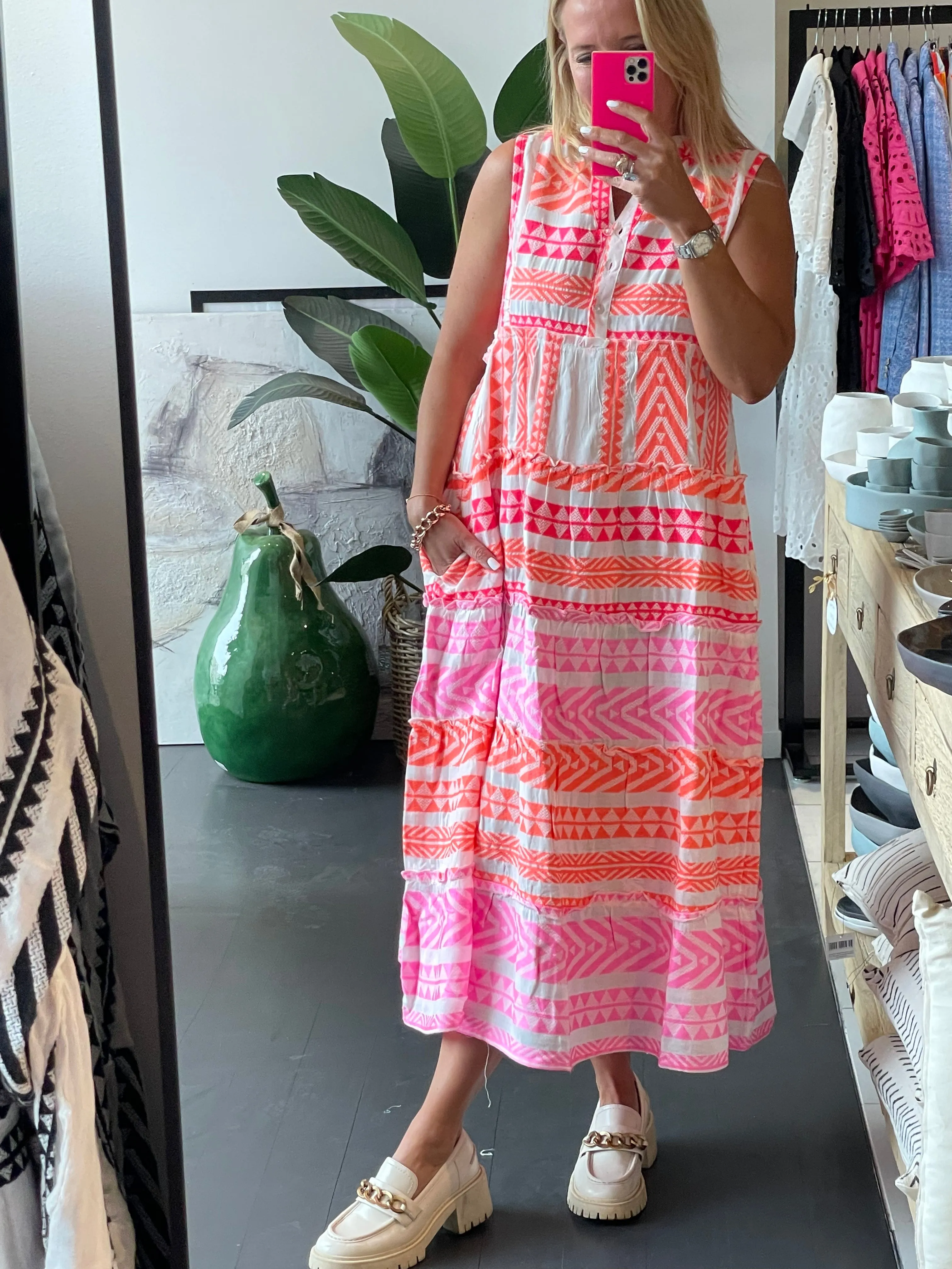 Sleeveless Copenhagen Mediterranean Midi Dress Pink Melon