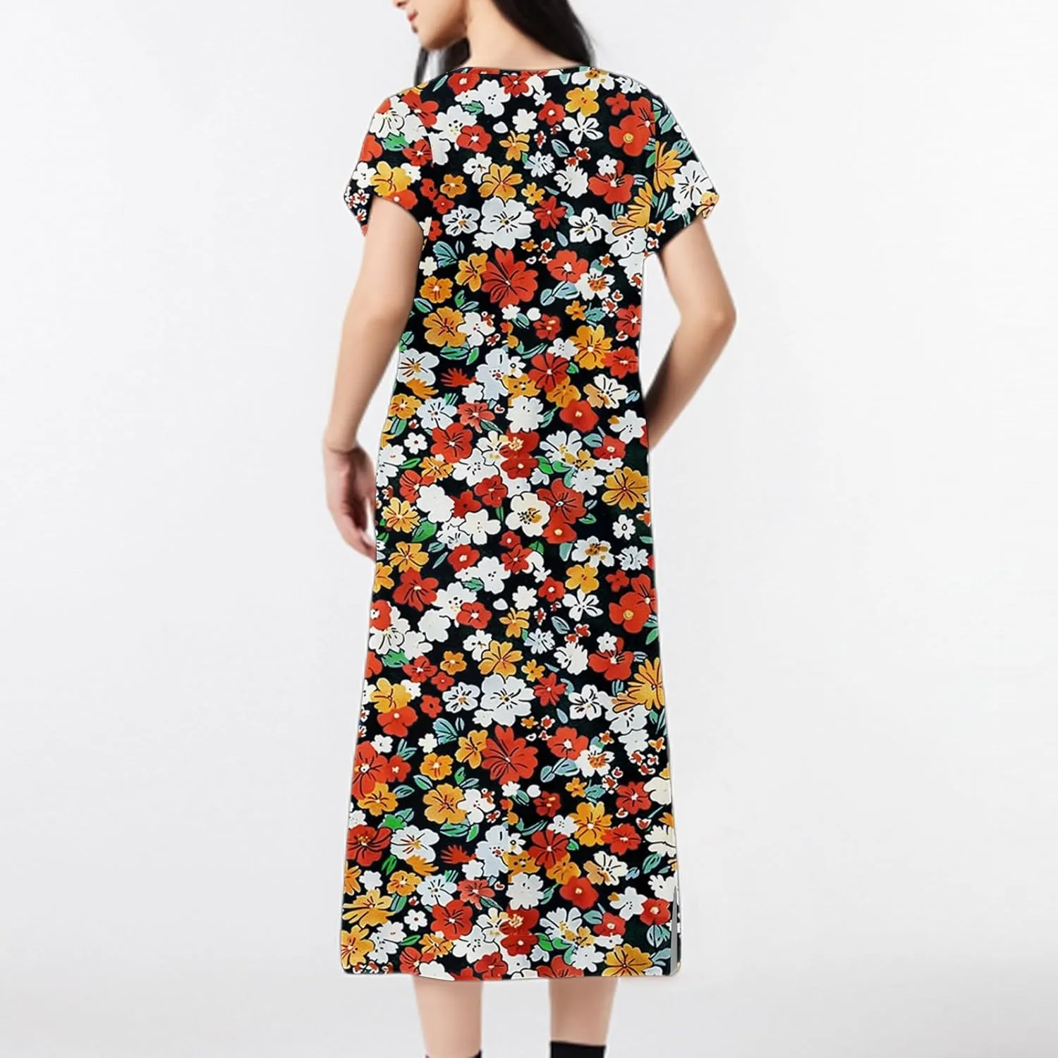 Spring Dresses for Women 2025 Midi Short Sleeve A Line Dress Loose Flowy T Shirt Dresses Beach Dress with Pockets