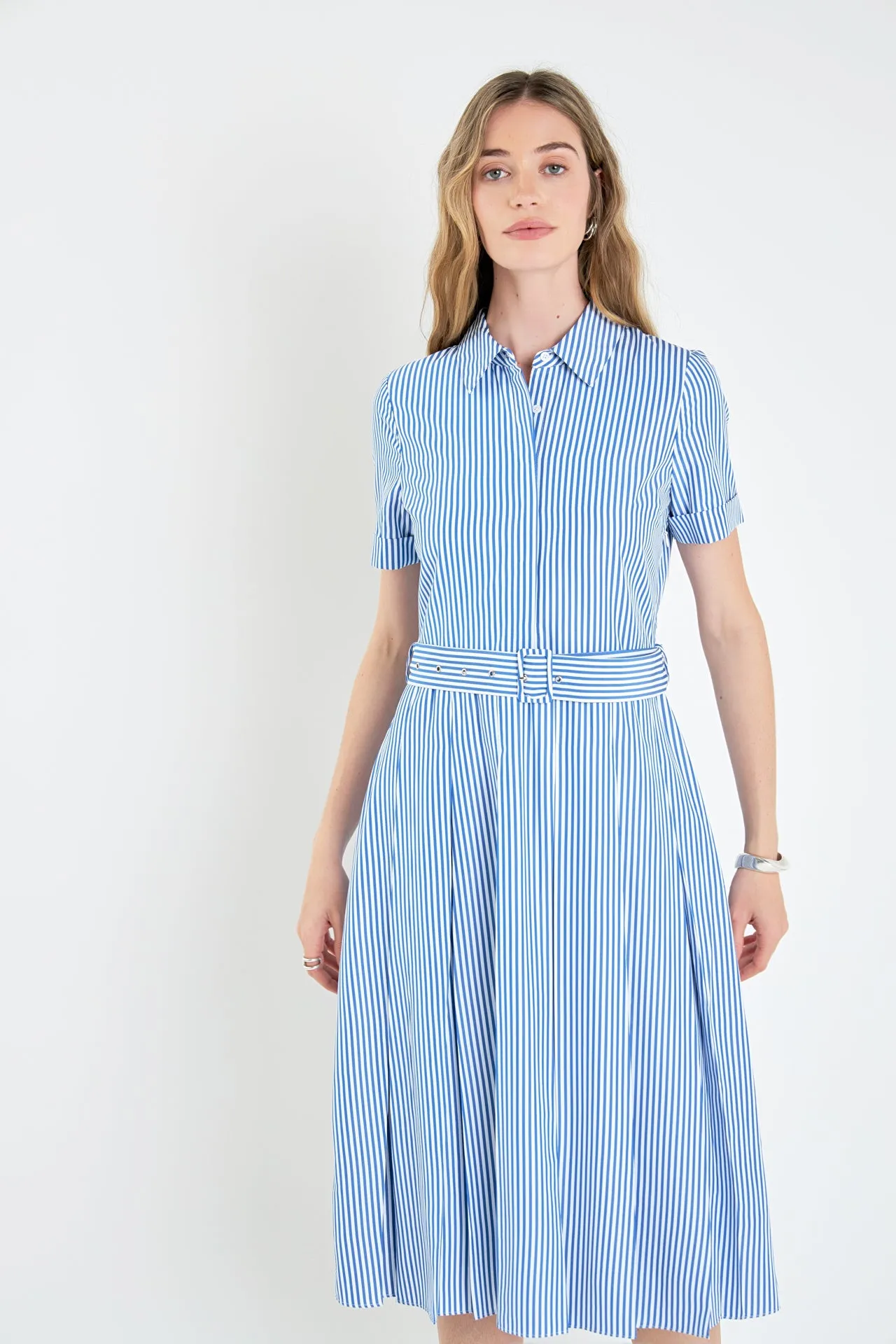 Striped Belted Midi Dress