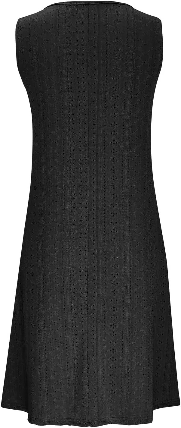 Summer Dresses for Women Sleeveless Eyelet Dress V Neck Midi Dress Elegant Beach Dress Casual Loose Vacation Dress