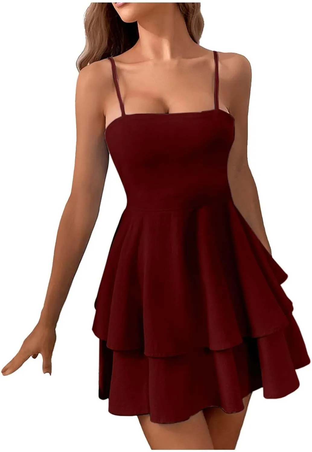 Summer Strapless Mini Dress Sleeveless Tube Dress Tiered Flowy A Line Beach Tube Top Dresses for Women 2025