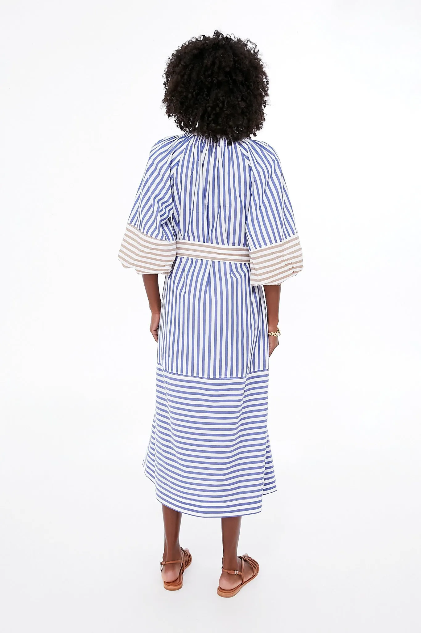 Tan and Blue Stripe Combo Sun Mesa Midi