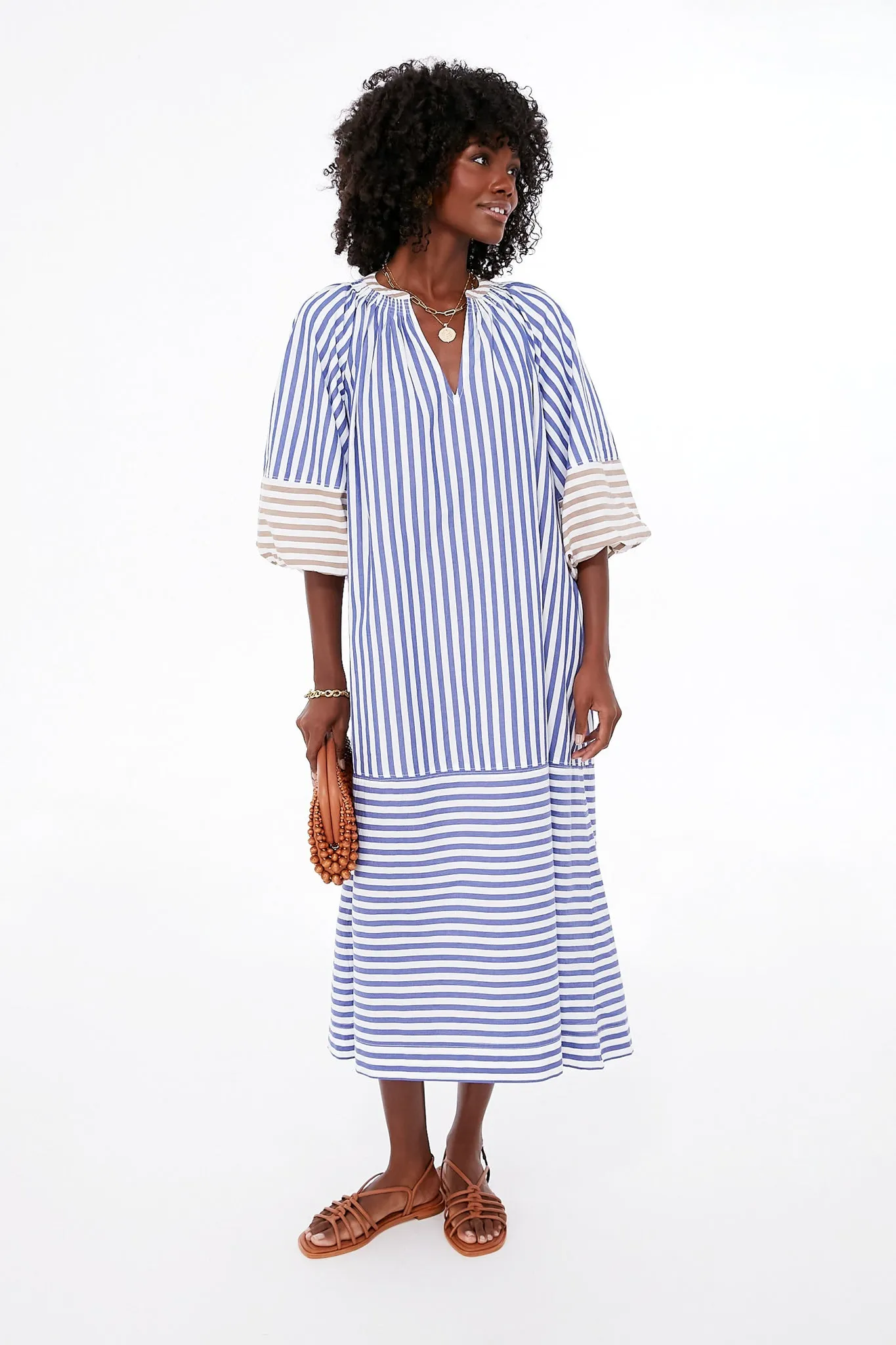 Tan and Blue Stripe Combo Sun Mesa Midi