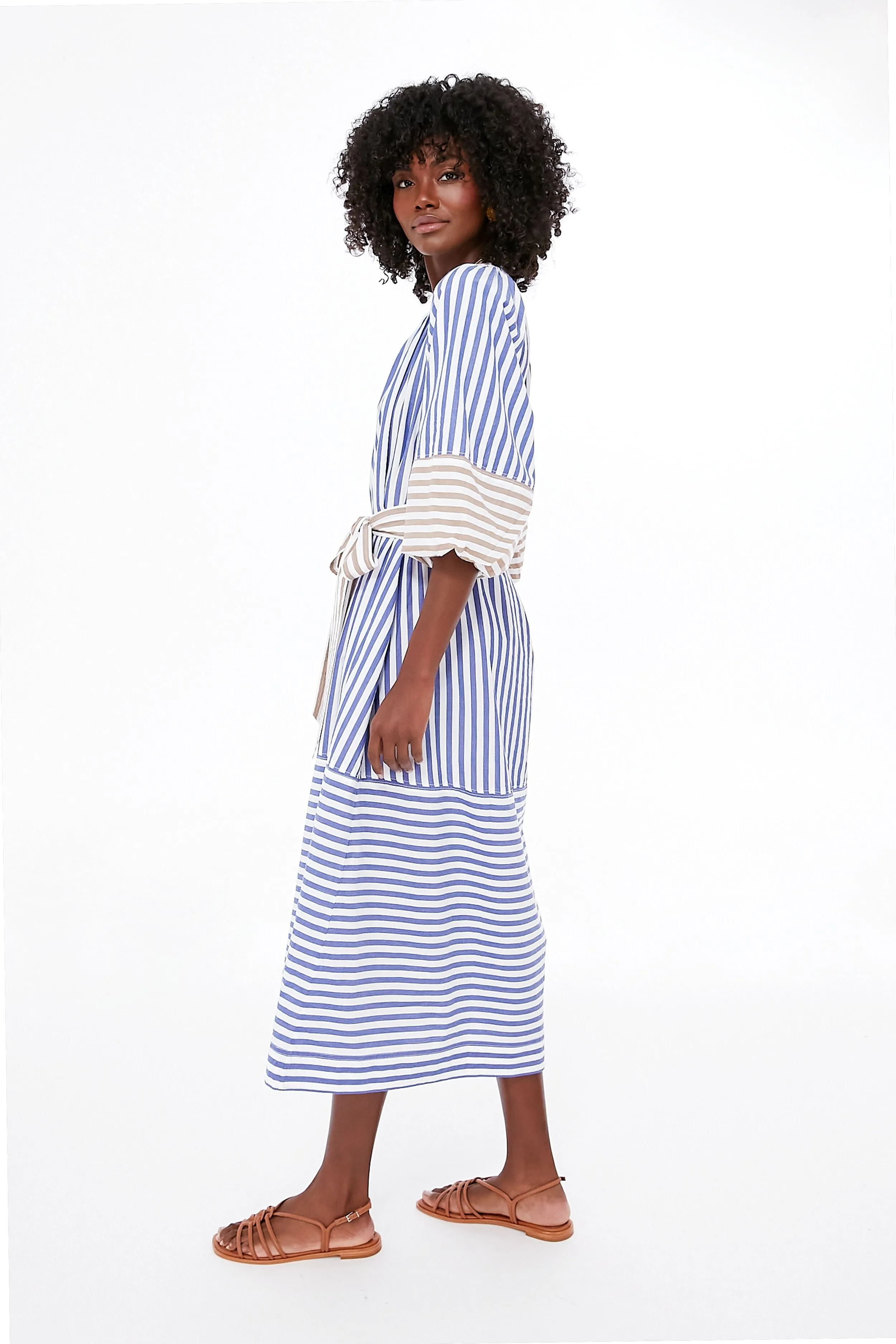 Tan and Blue Stripe Combo Sun Mesa Midi