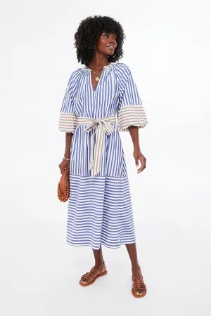 Tan and Blue Stripe Combo Sun Mesa Midi
