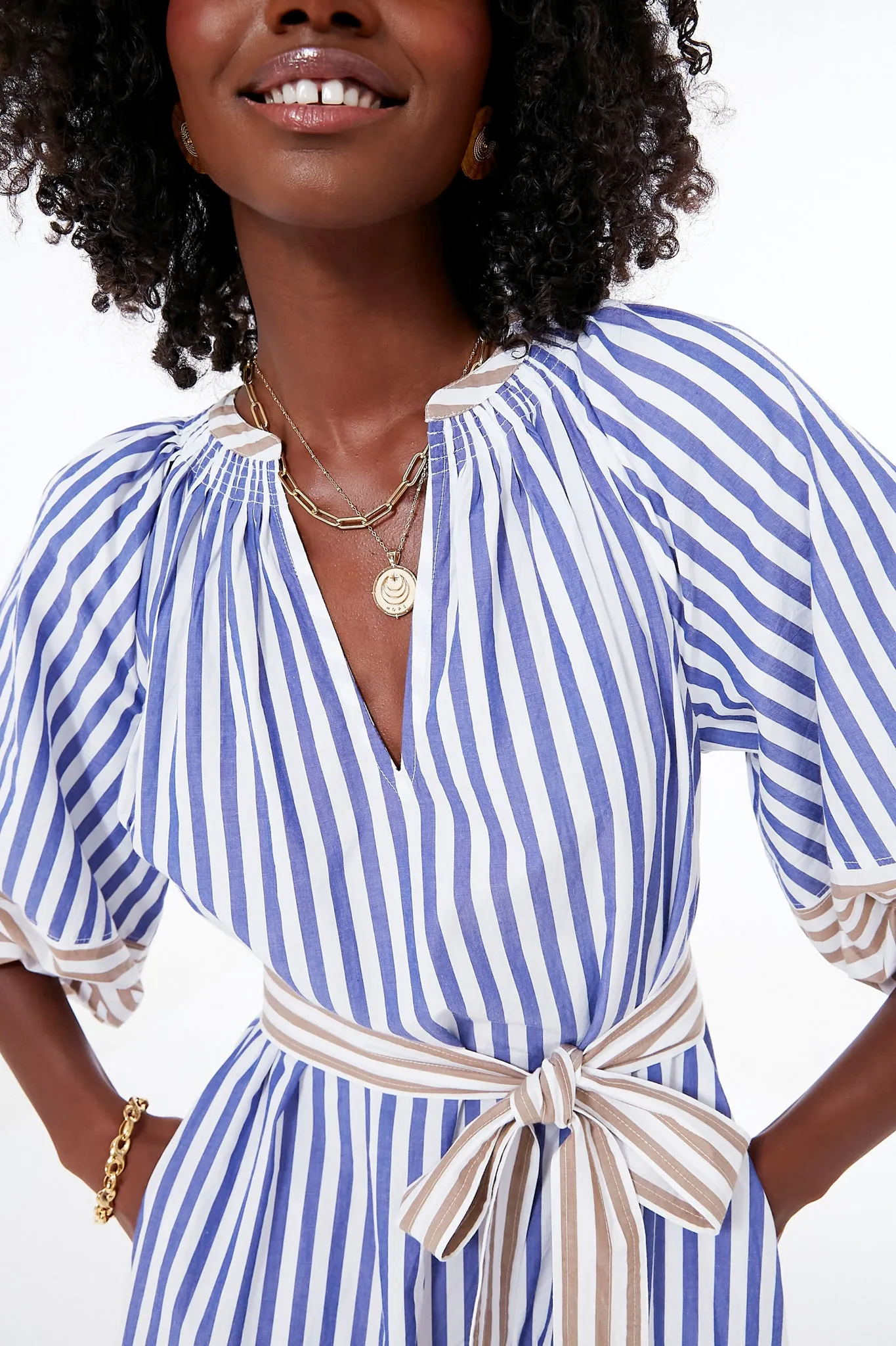 Tan and Blue Stripe Combo Sun Mesa Midi