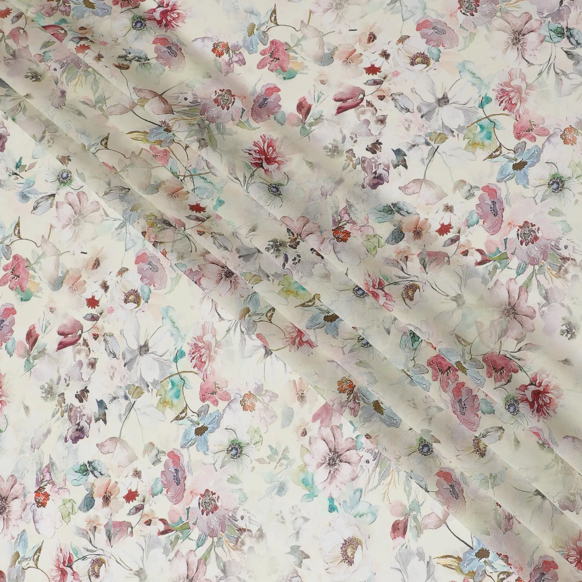Tea green Soft Pastel Floral Synthetic Georgette Fabric-D17525