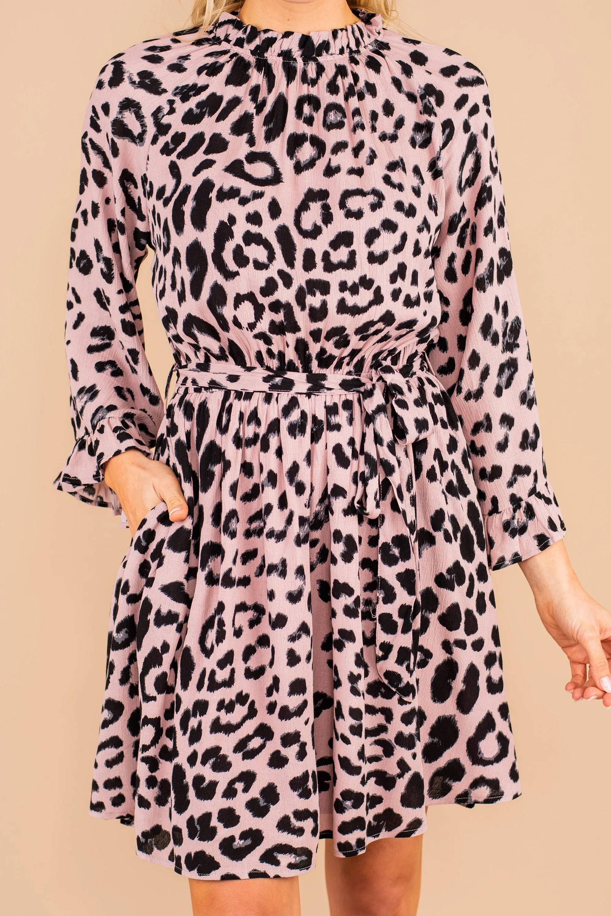 This Time Mauve Pink Leopard Dress