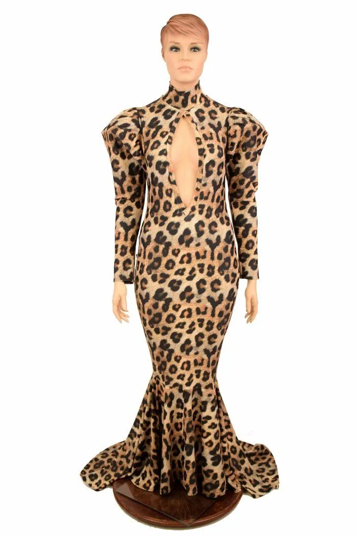 Victoria Sleeve Puddle Train Gown with Plunging Keyhole Neckline