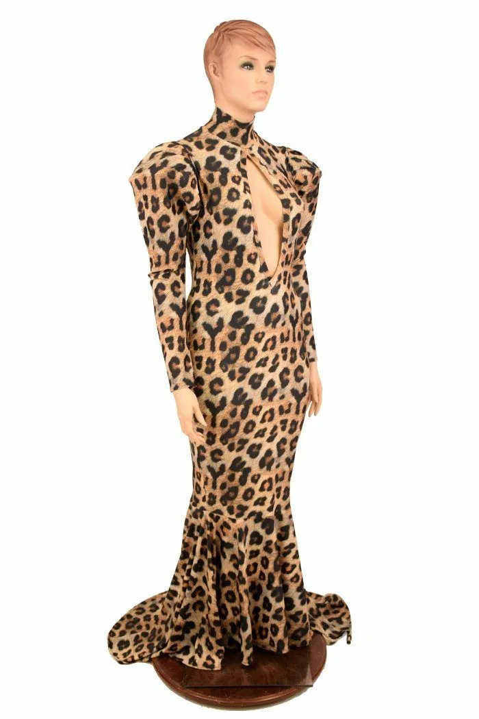 Victoria Sleeve Puddle Train Gown with Plunging Keyhole Neckline