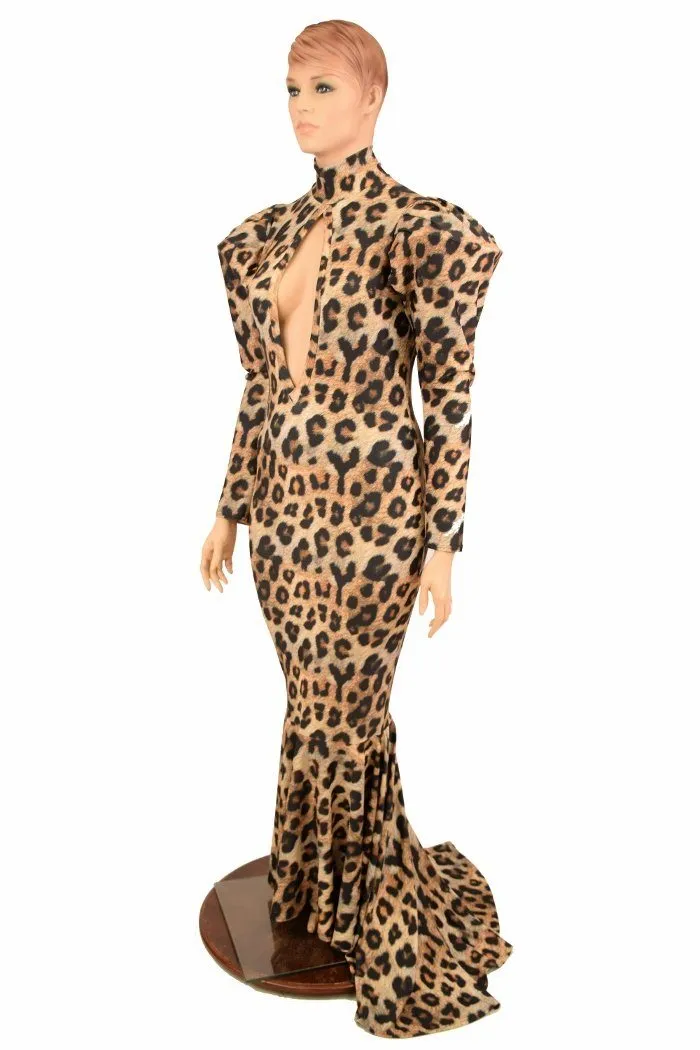 Victoria Sleeve Puddle Train Gown with Plunging Keyhole Neckline