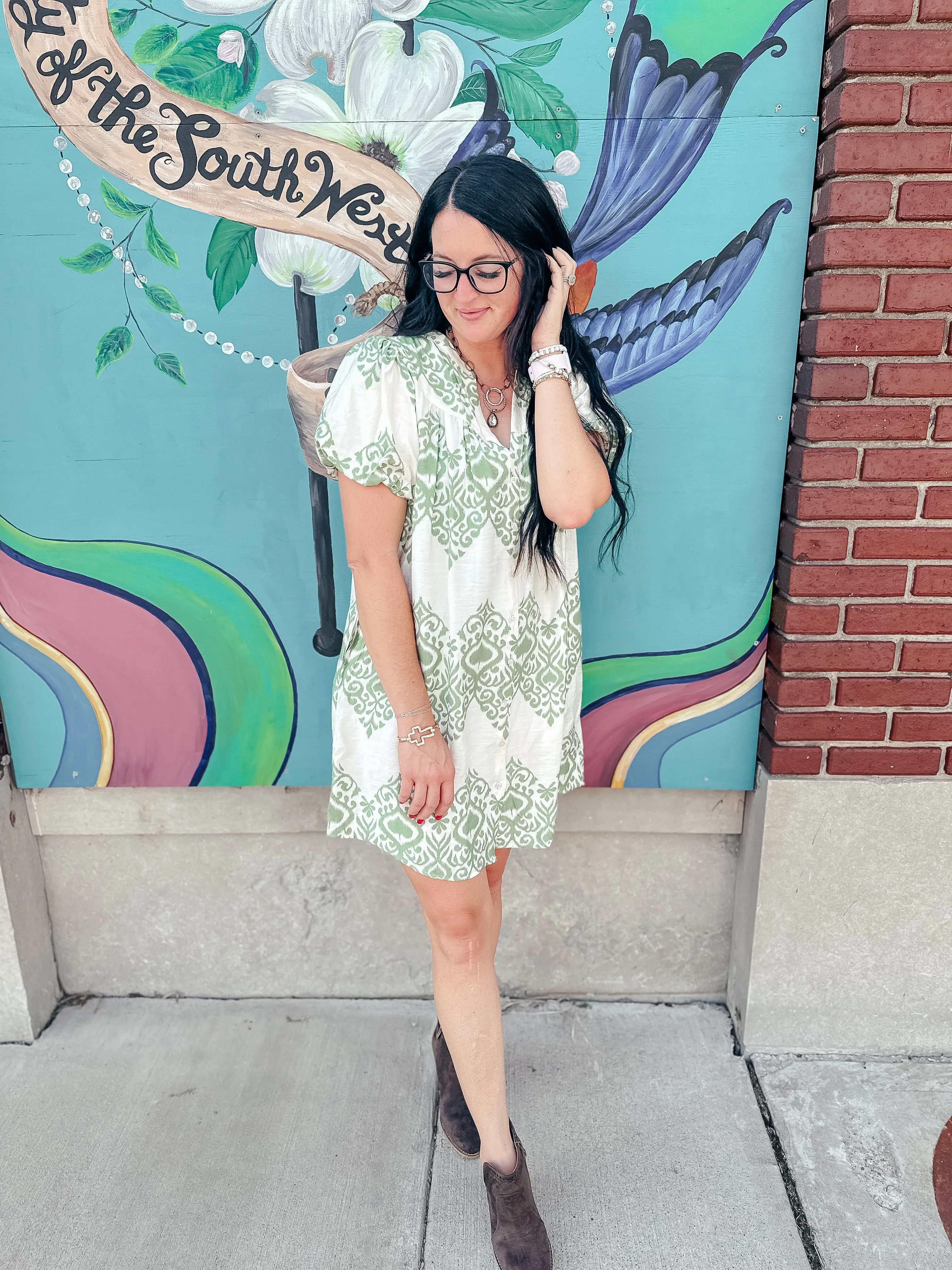 Vivian Green Printed Dress With Pockets