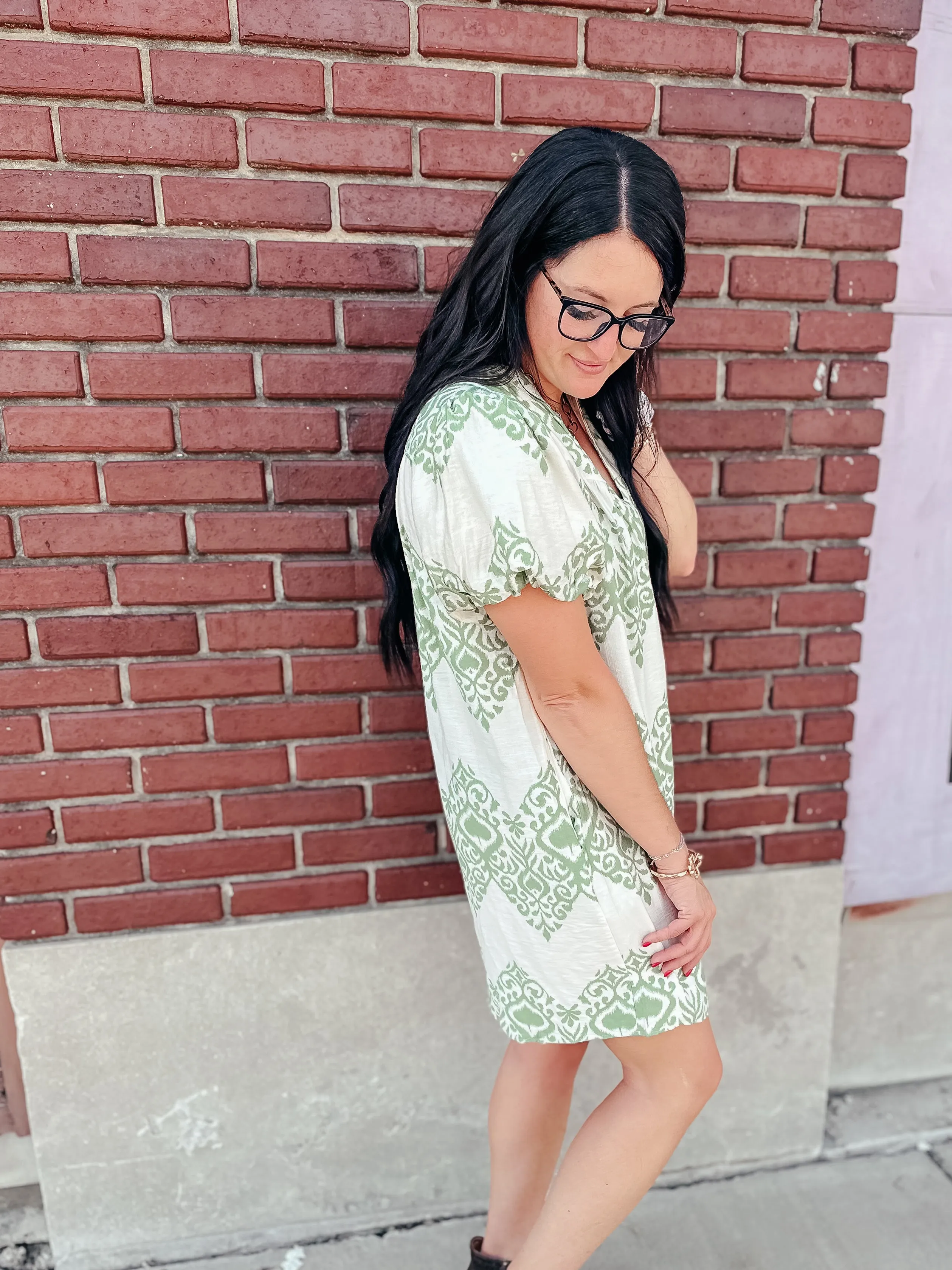 Vivian Green Printed Dress With Pockets
