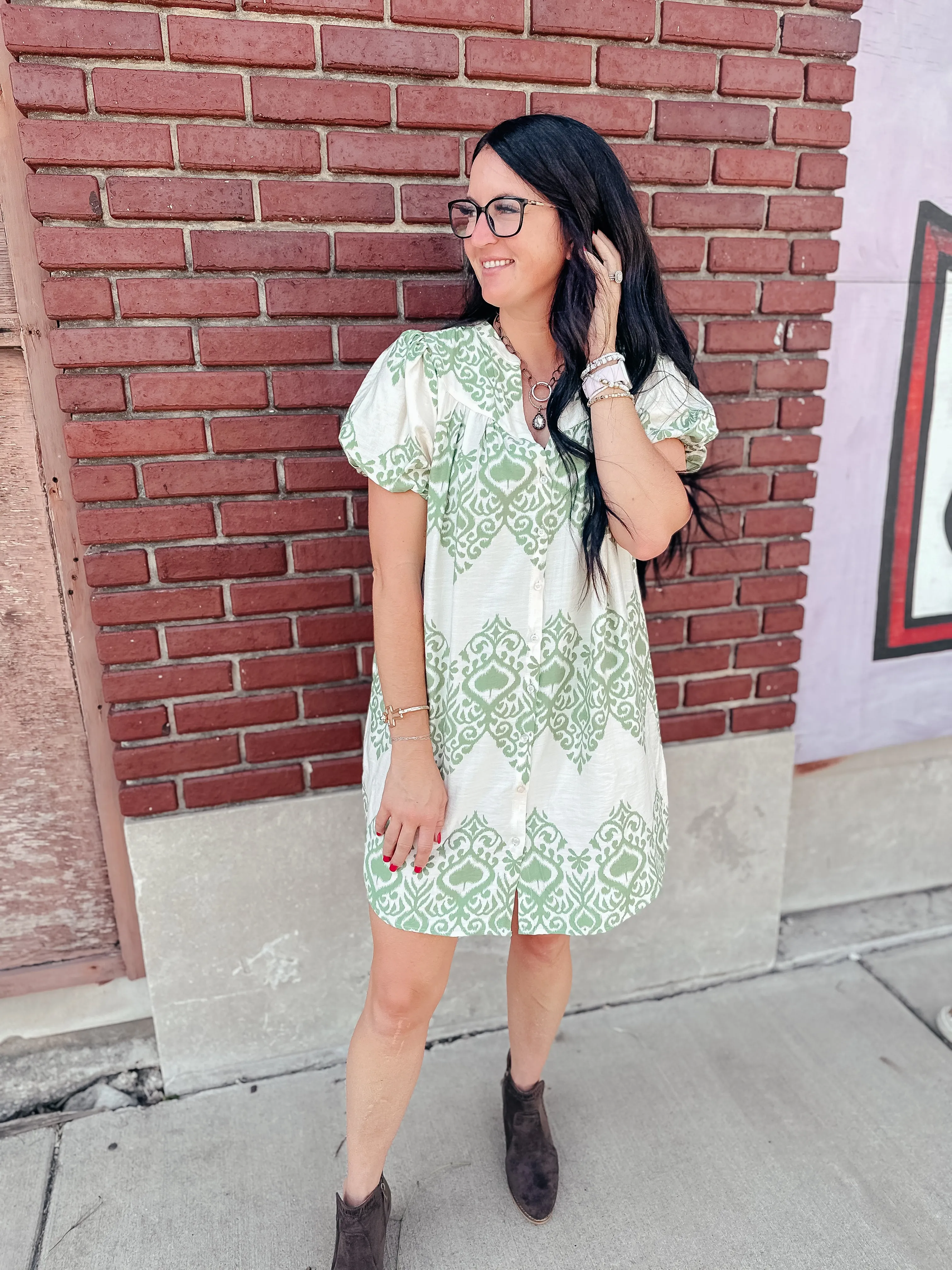Vivian Green Printed Dress With Pockets