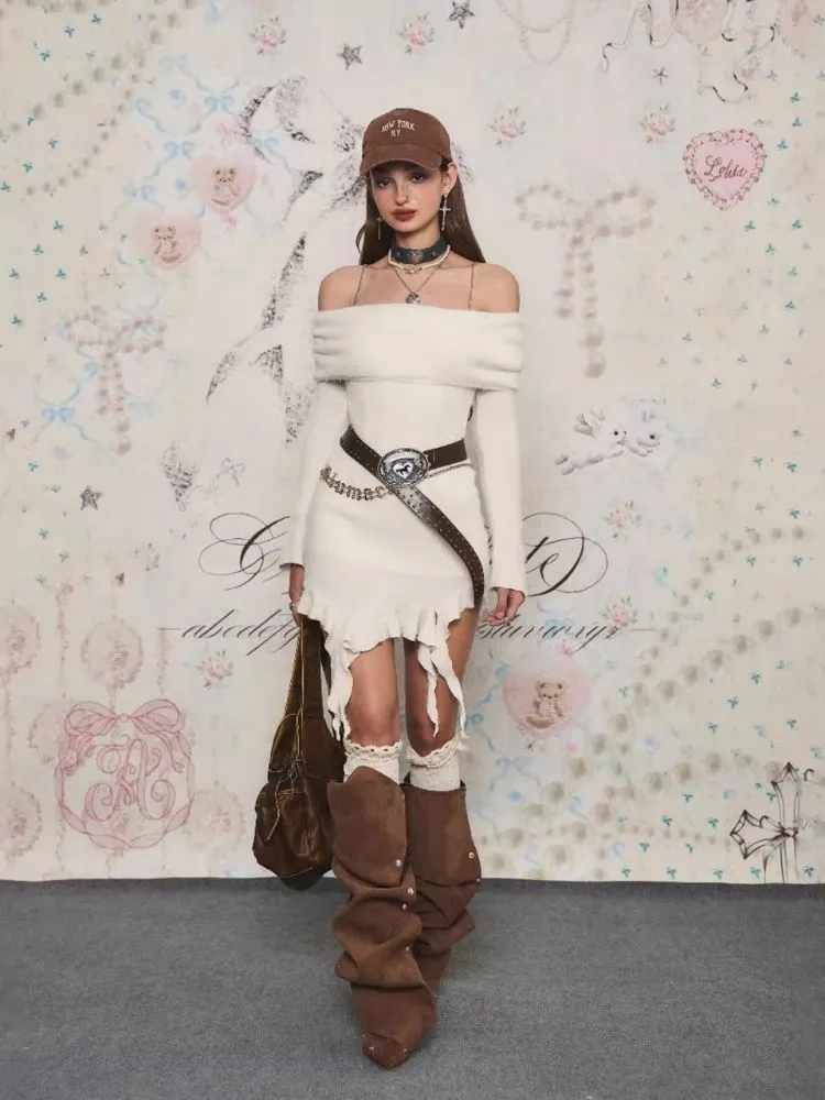 Waisted Irregular Knit Sweater Dresses【s0000006375】