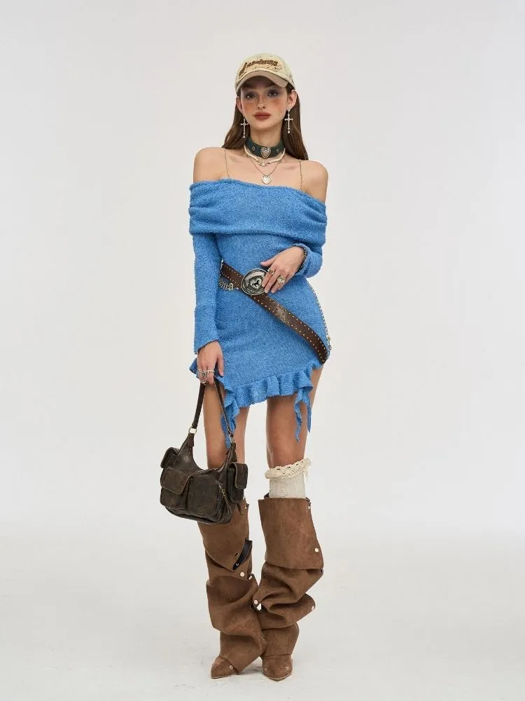 Waisted Irregular Knit Sweater Dresses【s0000006375】