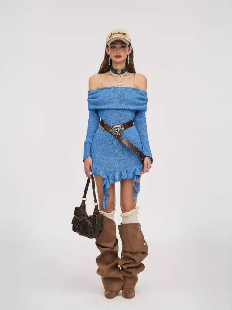 Waisted Irregular Knit Sweater Dresses【s0000006375】