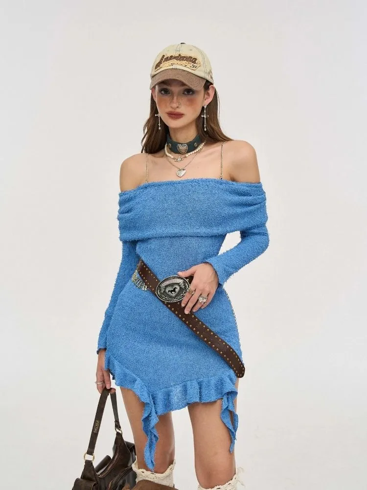 Waisted Irregular Knit Sweater Dresses【s0000006375】