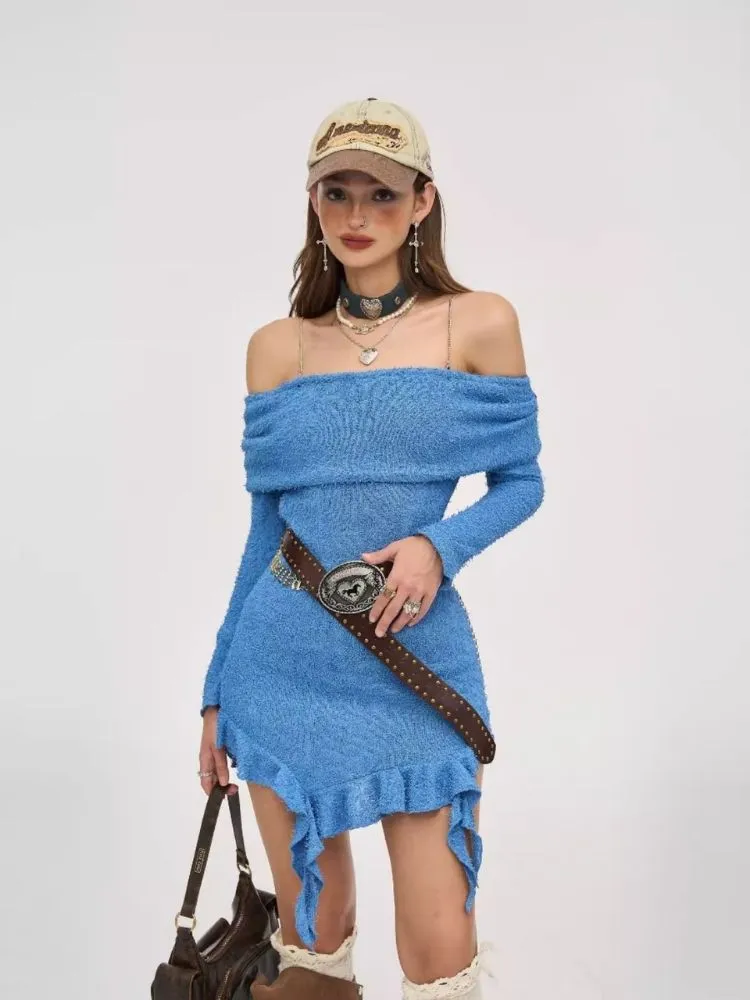 Waisted Irregular Knit Sweater Dresses【s0000006375】