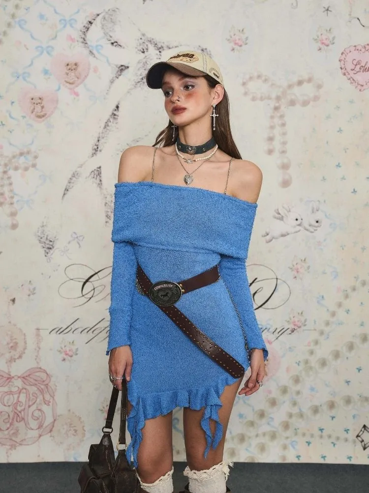 Waisted Irregular Knit Sweater Dresses【s0000006375】