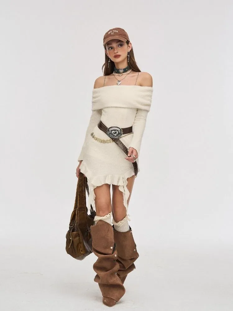Waisted Irregular Knit Sweater Dresses【s0000006375】