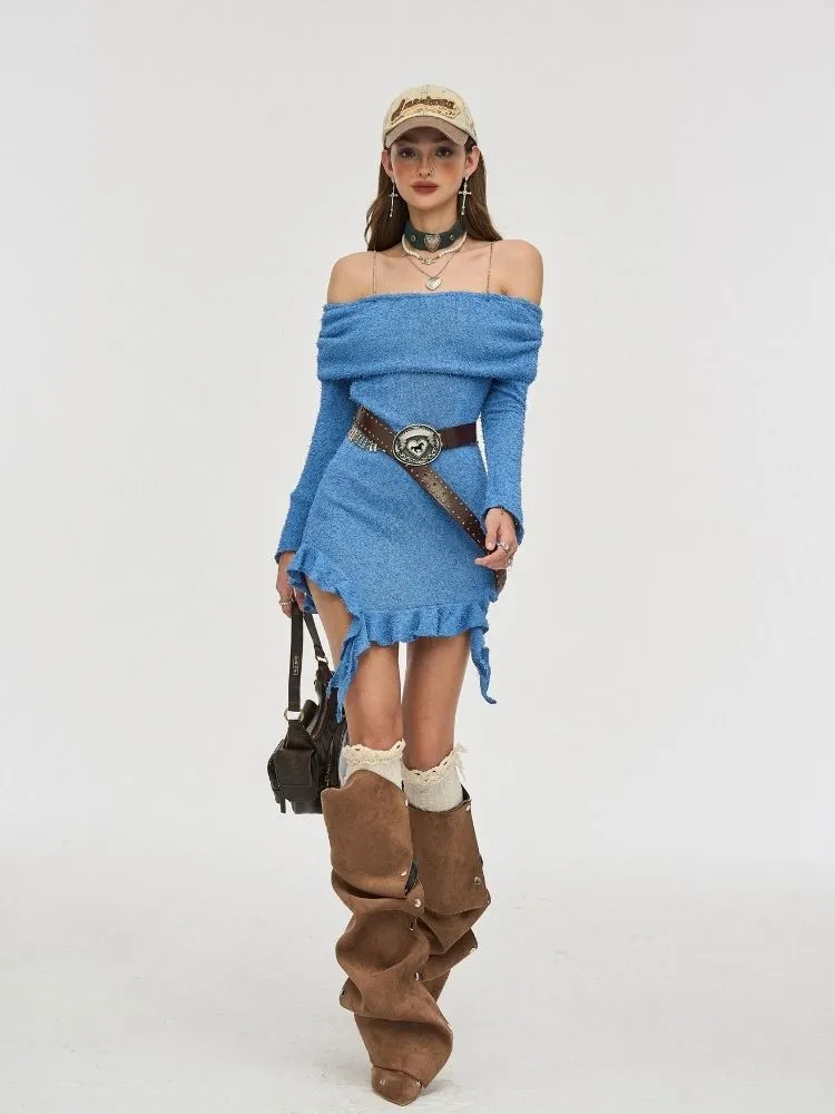 Waisted Irregular Knit Sweater Dresses【s0000006375】