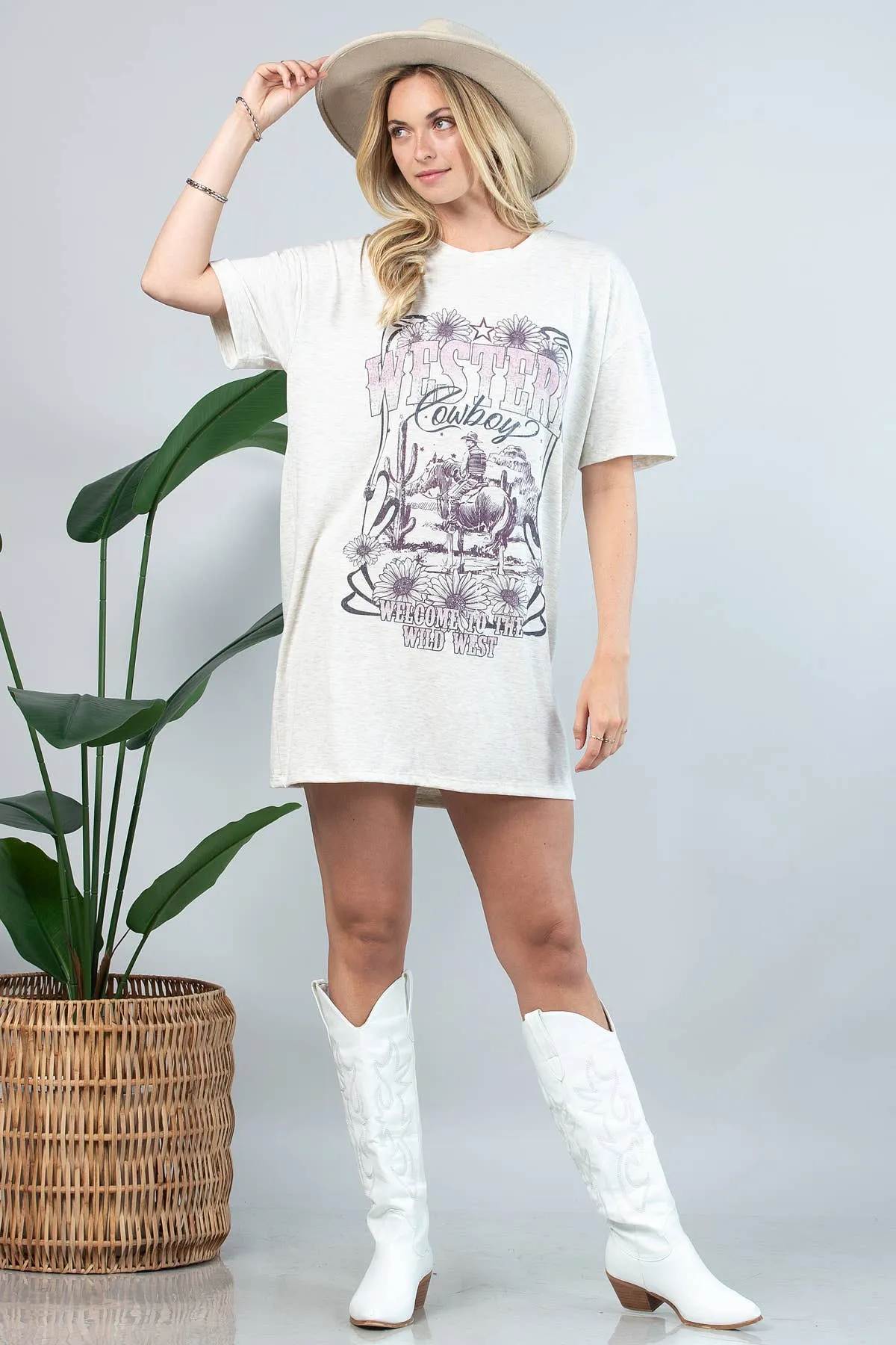 Western Cowboy Lettering Casual T Shirt Dress