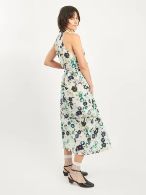 White Floral Halter Midi Dress