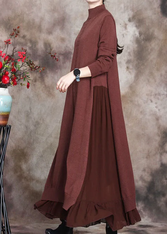 Women Chocolate Print Patchwork slim fit Fall Sweater Dress