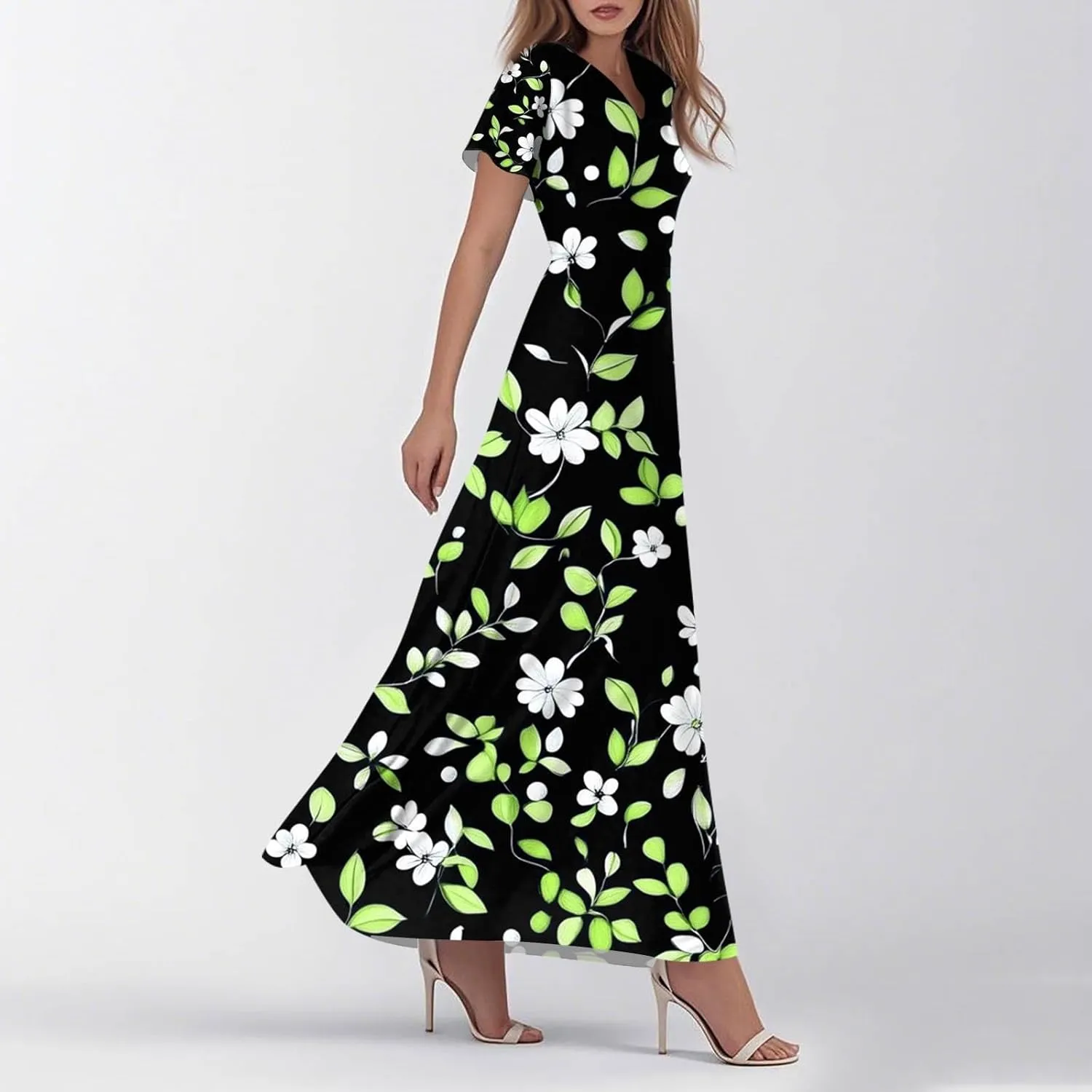 Women's Casual A-Line Dresses 2025 V Neck Short Sleeve Dress Empire Waist Boho Summer Sundress