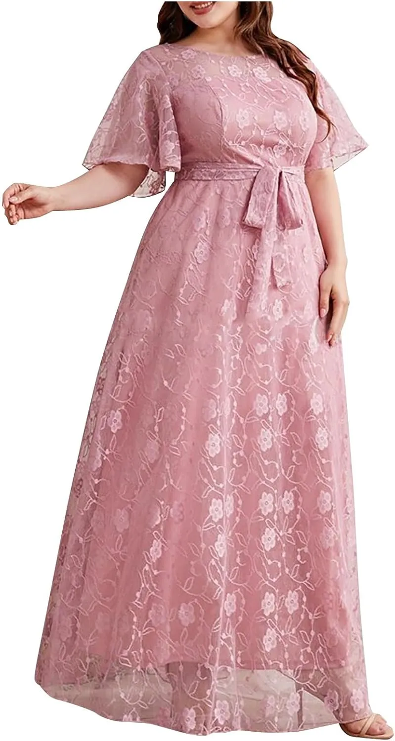 Women's Elegant Lace Dresses Plus Size Formal Dresses Cocktail Wedding Guest Prom Long Dress Bridesmaid Dress