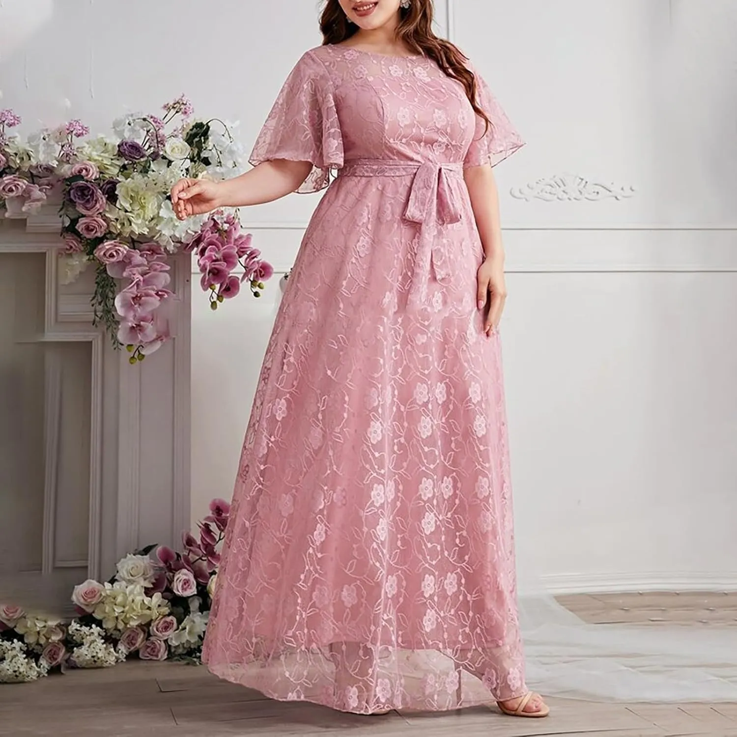 Women's Elegant Lace Dresses Plus Size Formal Dresses Cocktail Wedding Guest Prom Long Dress Bridesmaid Dress