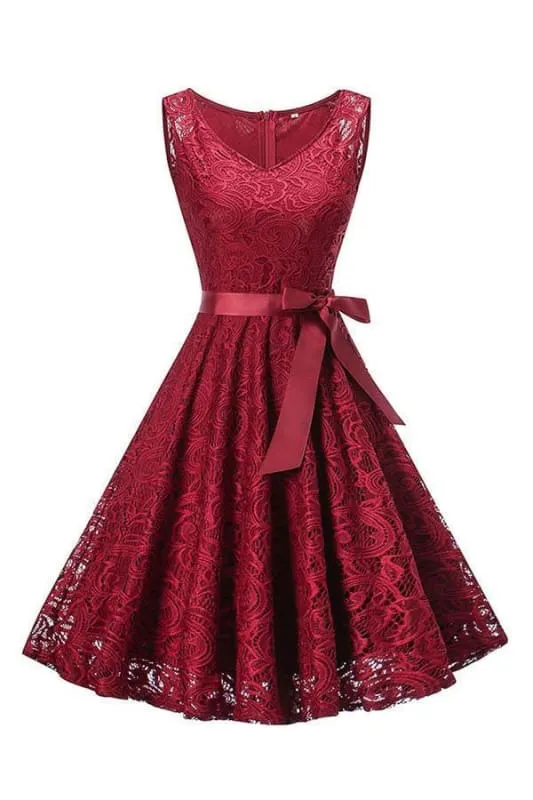 Women's Patchwork Lace-up Bowknot Dresses