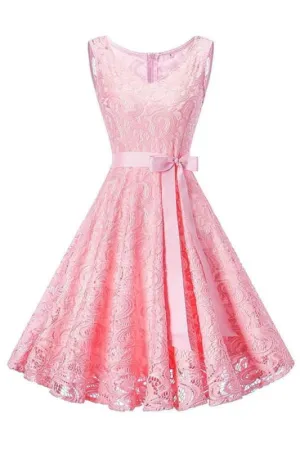Women's Patchwork Lace-up Bowknot Dresses