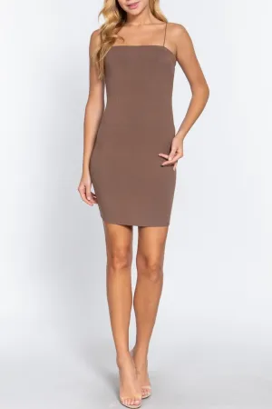 Women's Solid Straight Cami Heavy Rib MIni Dress