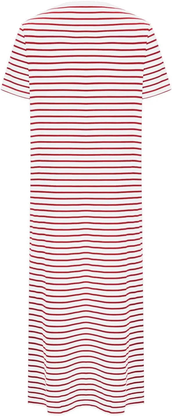 Womens Striped Summer Dress Short Sleeve T Shirt Dress Casual Midi Dresses Side Split Sundress Beach Vacation Outfits