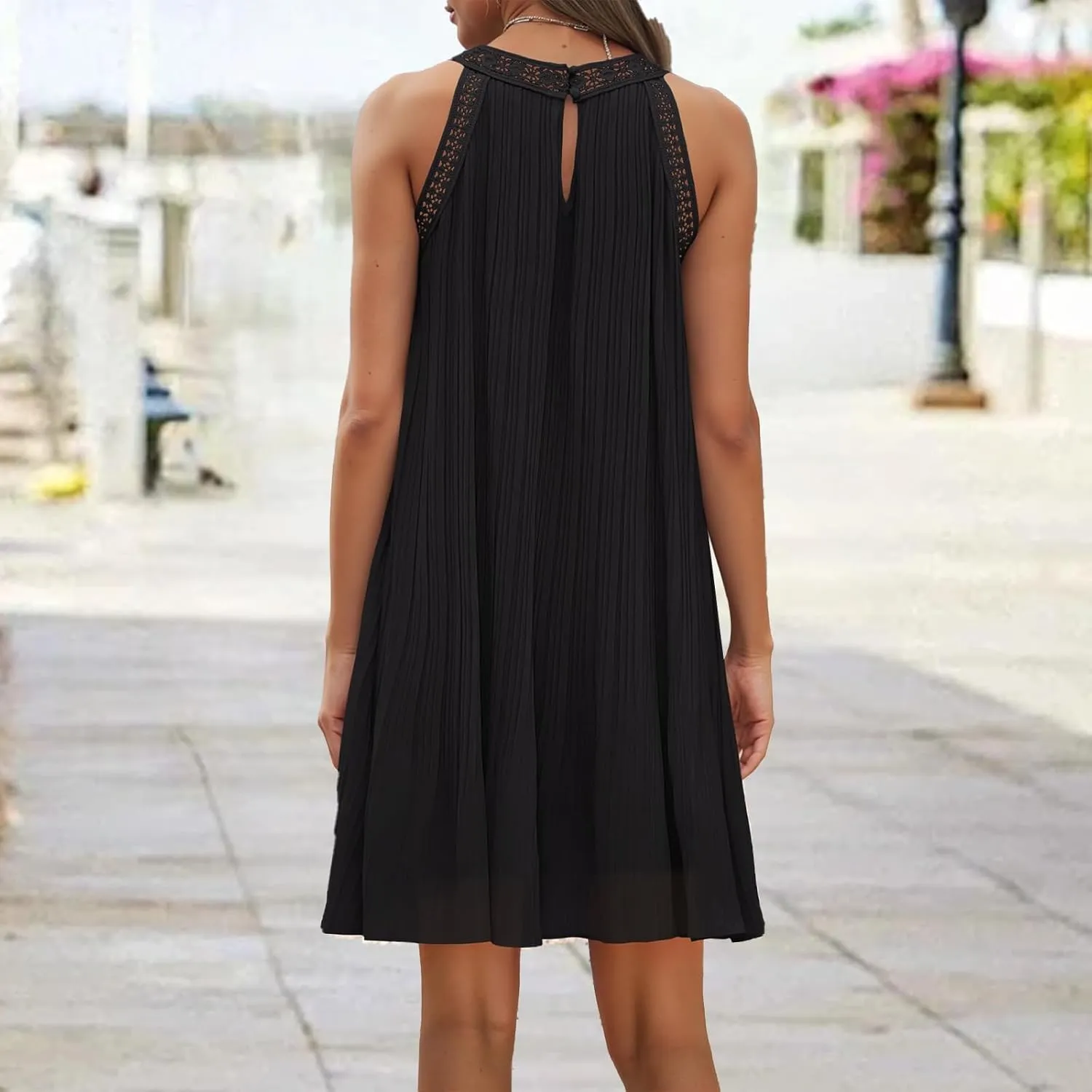 Womens Summer Halter Dresses Casual Sleeveless A-Line Tiered Swing Mini Dress Flowy Ruffle Beach Vacation Sundress 2025