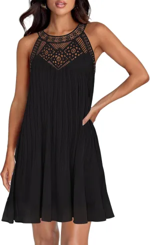 Womens Summer Halter Dresses Casual Sleeveless A-Line Tiered Swing Mini Dress Flowy Ruffle Beach Vacation Sundress 2025