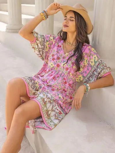 Your New Favorite Printed V-Neck Balloon Sleeve Midi Dress